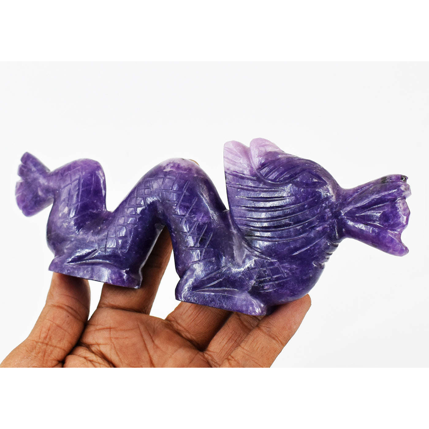 gemsmore:Gorgeous Lepidolite Hand Carved Genuine Crystal Gemstone Carving Dragon