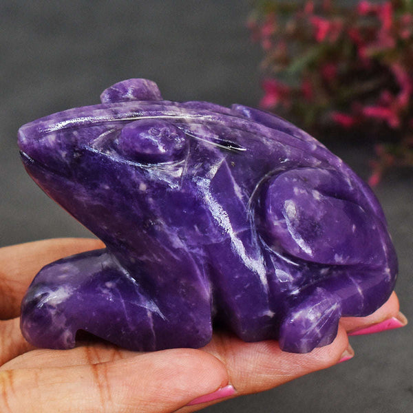 gemsmore:Gorgeous Lepidolite Hand Carved Genuine Crystal Gemstone Carving Frog