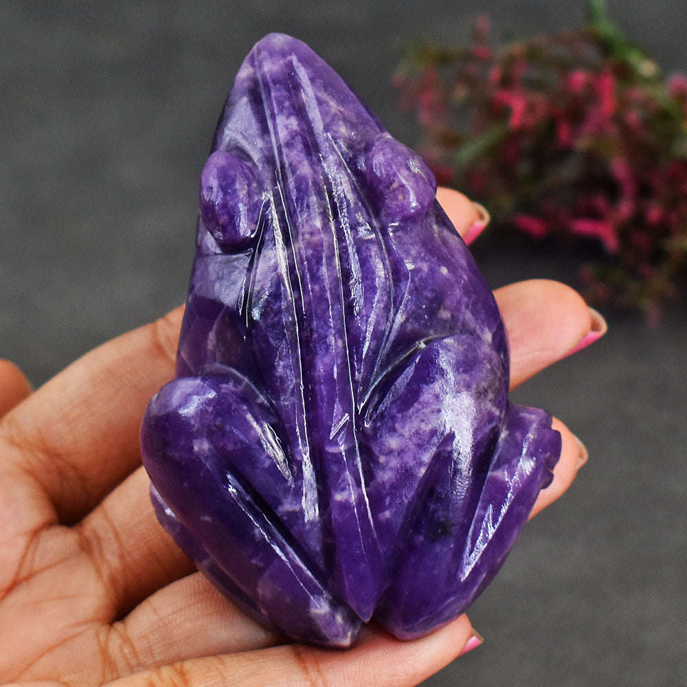 gemsmore:Gorgeous Lepidolite Hand Carved Genuine Crystal Gemstone Carving Frog