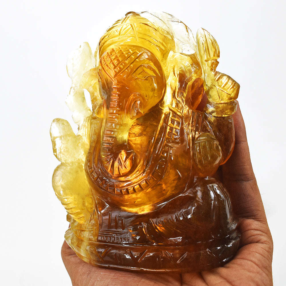 gemsmore:Gorgeous Multicolor Fluorite Hand Carved Genuine Crystal Gemstone Carving Lord Ganesha
