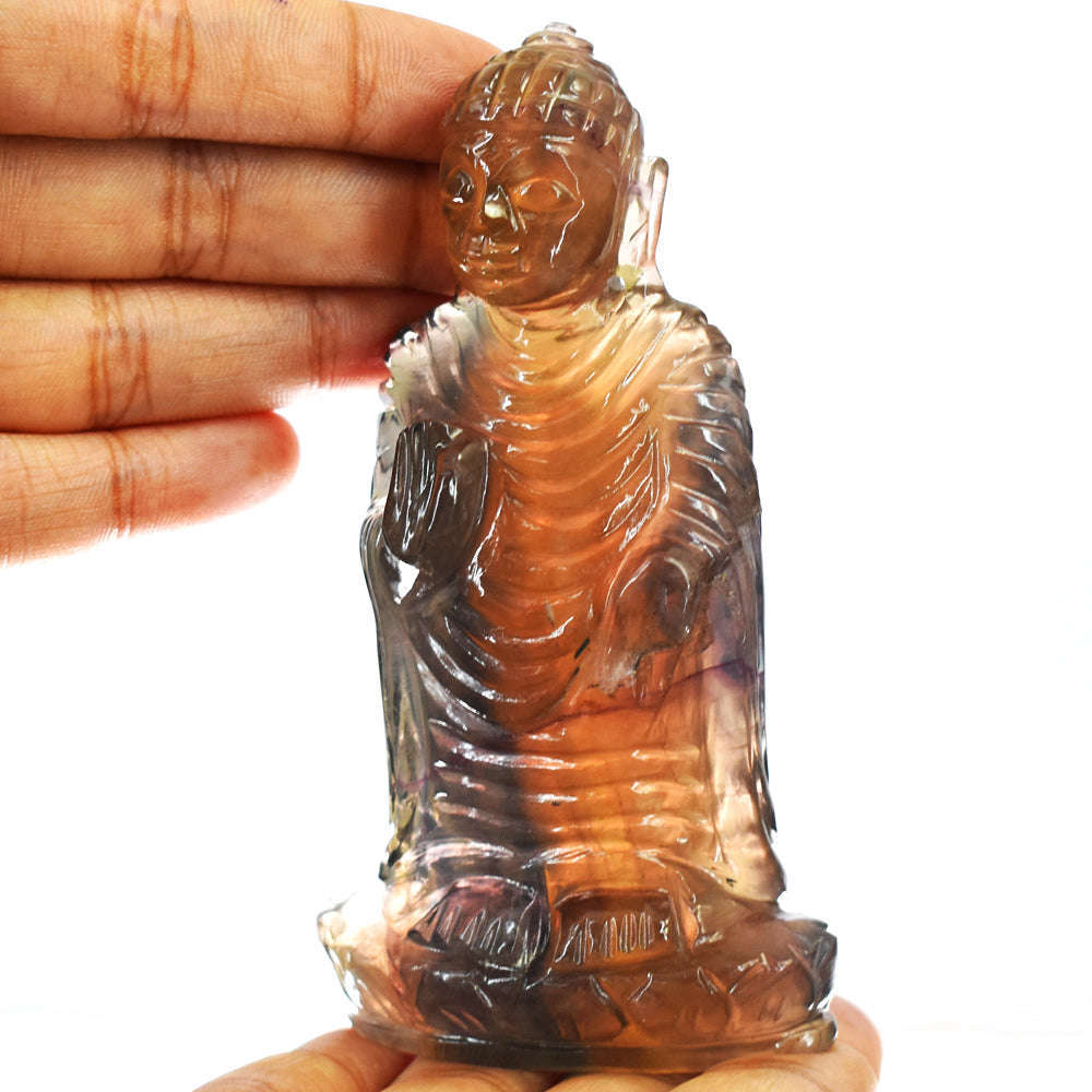 gemsmore:Gorgeous  Multicolor Fluorite Hand Carved Lord Buddha Idol