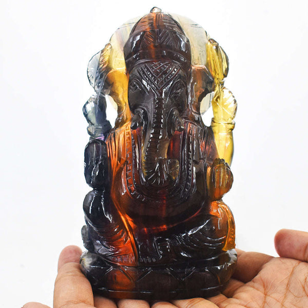 gemsmore:Gorgeous Multicolor Fluorite Hand Carved Lord Ganesha Gemstone Carving
