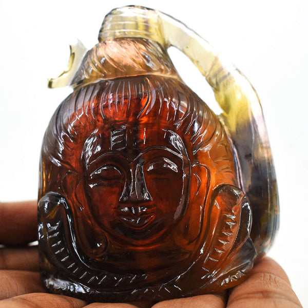 gemsmore:Gorgeous Multicolor Fluorite Hand Carved Lord Shiva Head Gemstone