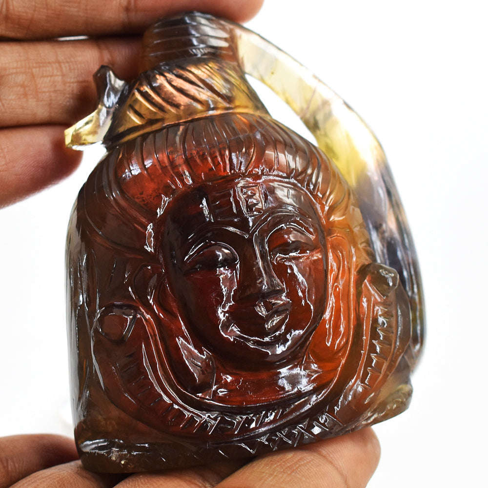 gemsmore:Gorgeous Multicolor Fluorite Hand Carved Lord Shiva Head Gemstone