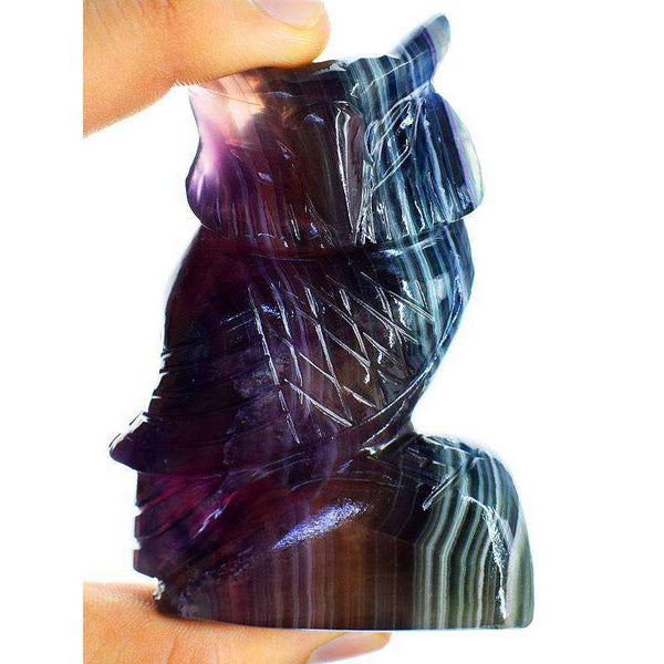 gemsmore:Gorgeous Multicolor Fluorite Hand Carved Owl