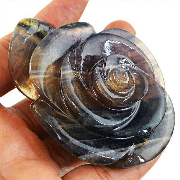 gemsmore:Gorgeous Multicolor Fluorite Hand Carved Rose