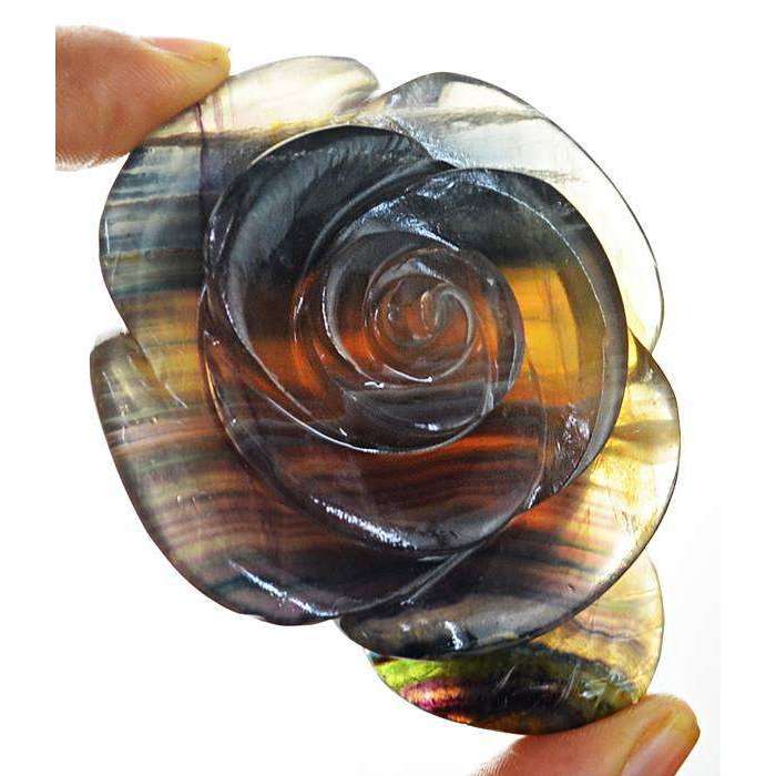 gemsmore:Gorgeous Multicolor Fluorite Hand Carved Rose