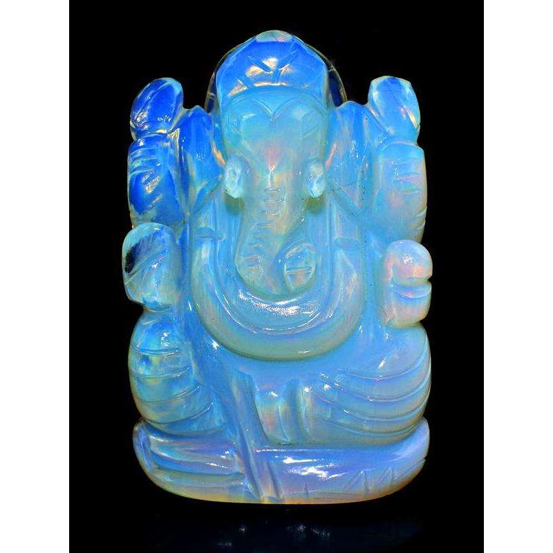 gemsmore:Gorgeous Opalite Color Play Hand Carved Ganesha Idol