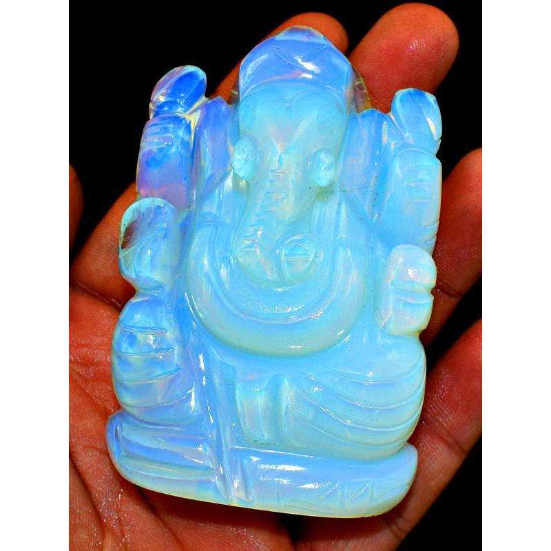 gemsmore:Gorgeous Opalite Color Play Hand Carved Ganesha Idol