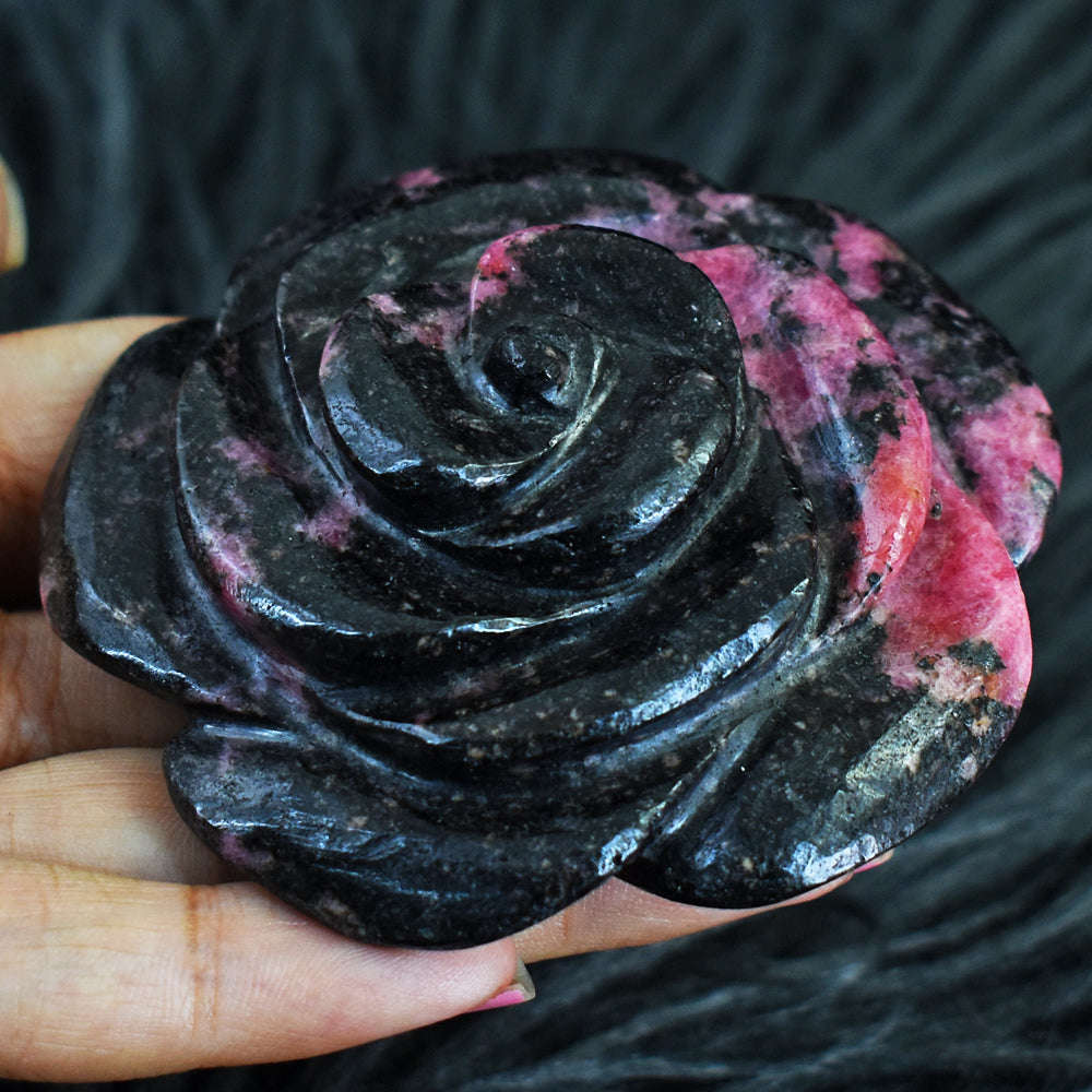 gemsmore:Gorgeous Pink Rhodonite Hand Carved Crystal Rose Gemstone