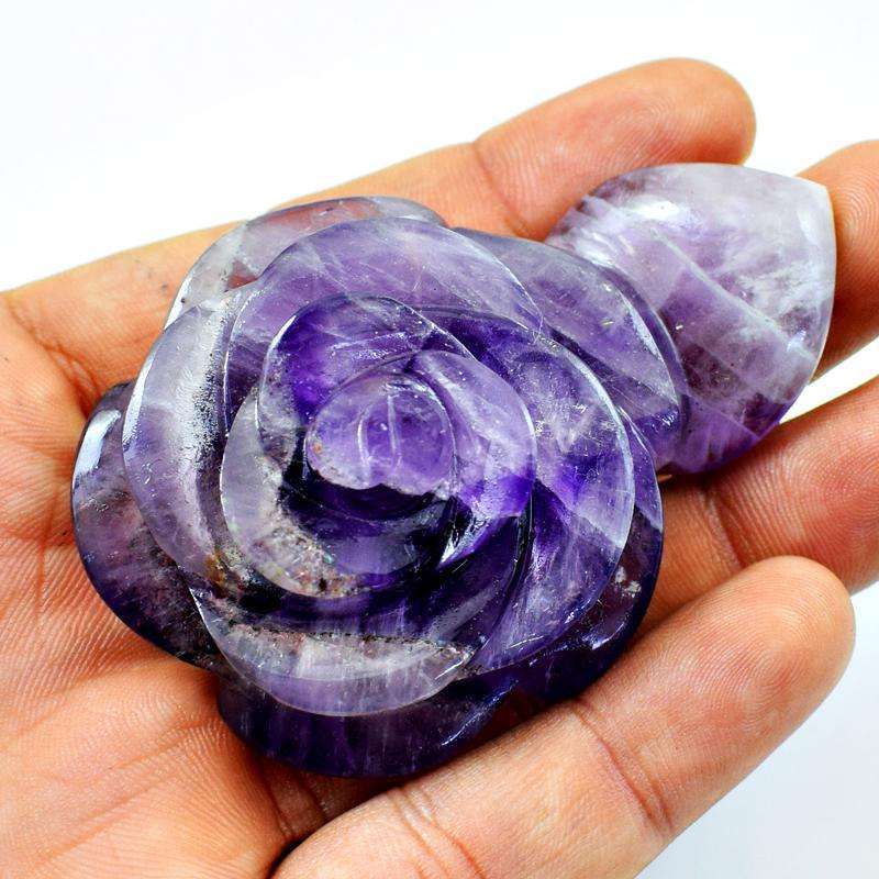 gemsmore:Gorgeous Purple Amethyst Carved Rose Flower