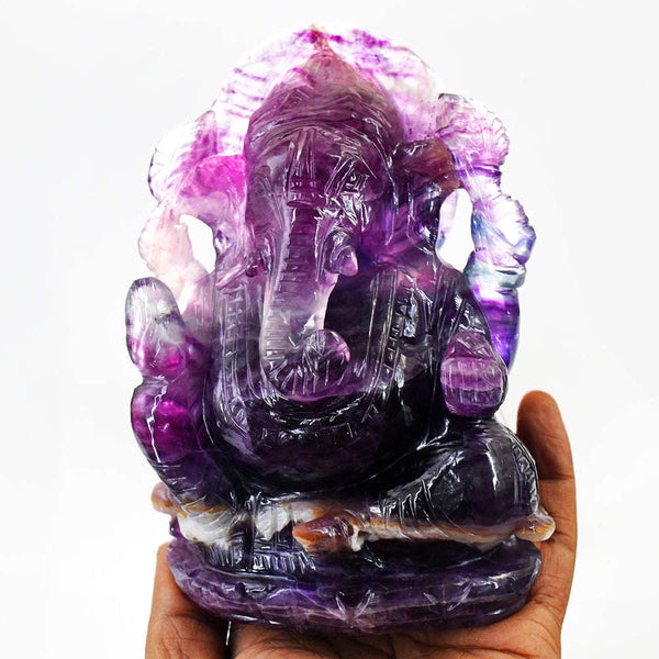 gemsmore:Gorgeous Purple Fluorite Hand Carved Genuine Crystal Gemstone Carving Lord Ganesha