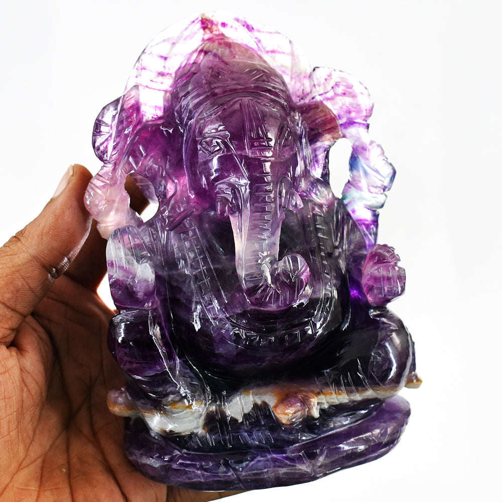 gemsmore:Gorgeous Purple Fluorite Hand Carved Genuine Crystal Gemstone Carving Lord Ganesha