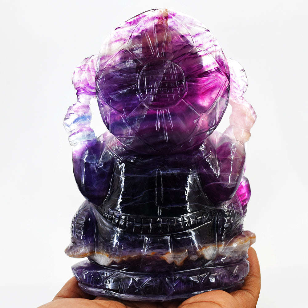 gemsmore:Gorgeous Purple Fluorite Hand Carved Genuine Crystal Gemstone Carving Lord Ganesha