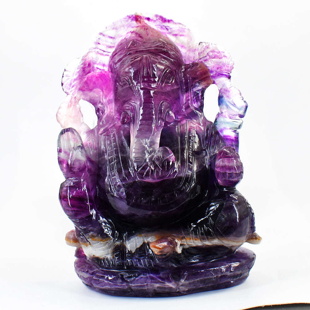 gemsmore:Gorgeous Purple Fluorite Hand Carved Genuine Crystal Gemstone Carving Lord Ganesha