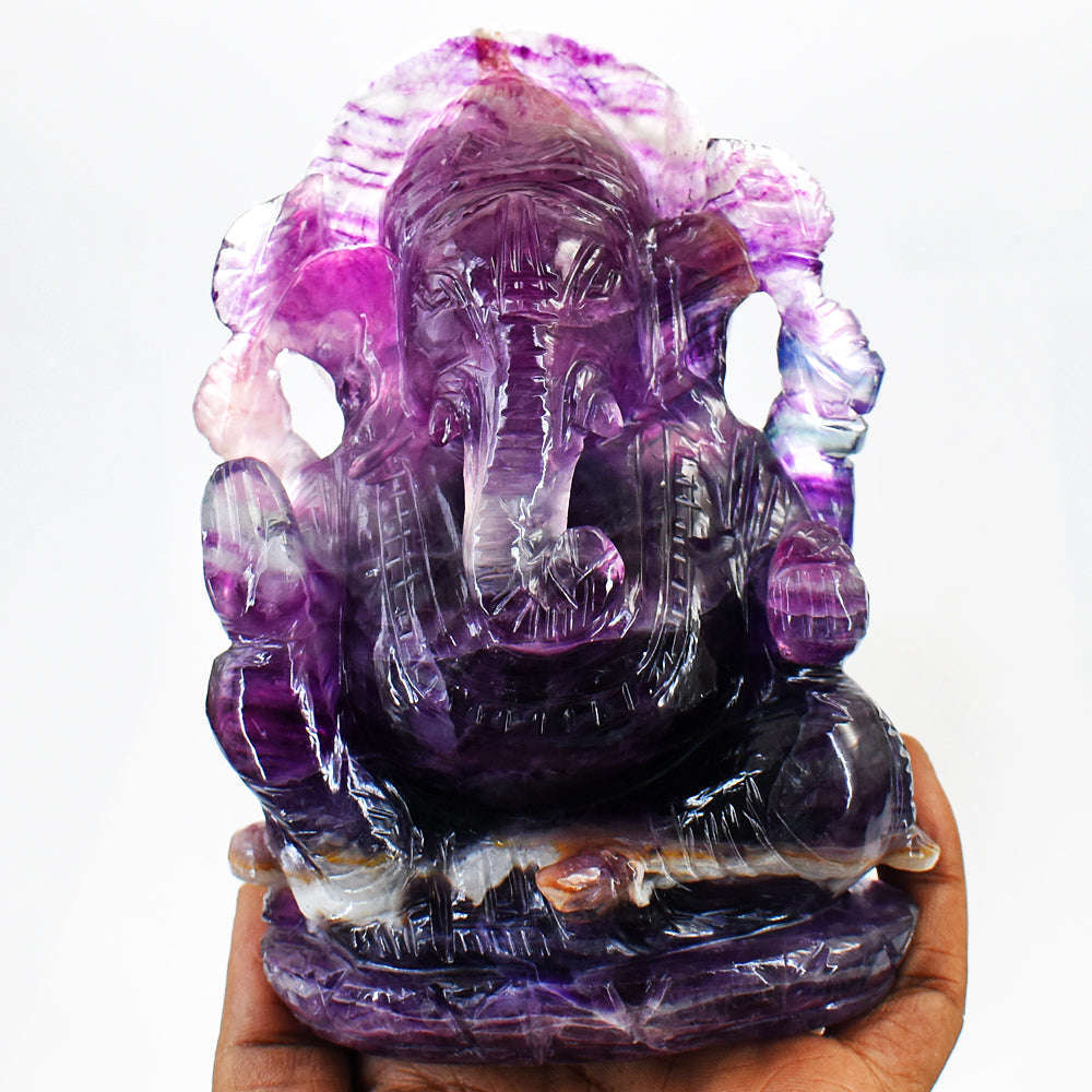 gemsmore:Gorgeous Purple Fluorite Hand Carved Genuine Crystal Gemstone Carving Lord Ganesha