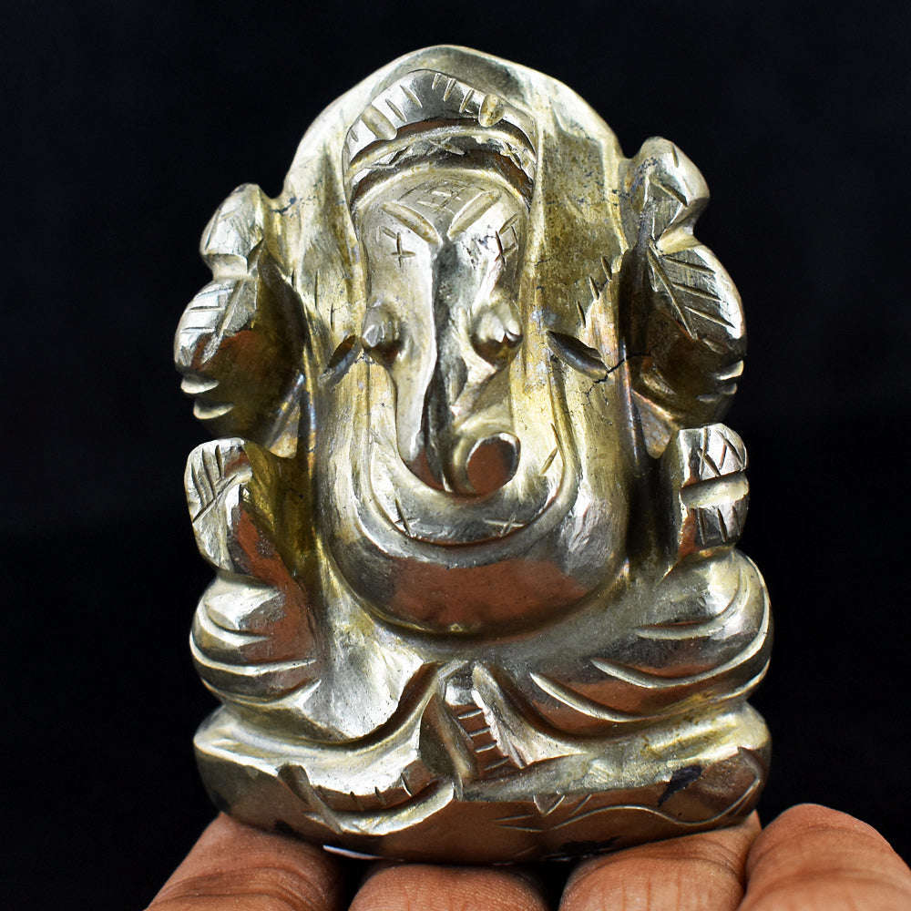 gemsmore:Gorgeous Pyrite Hand Carved Genuine Crystal Gemstone Carving Lord Ganesha