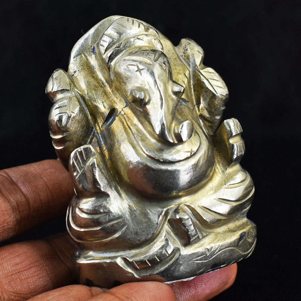 gemsmore:Gorgeous Pyrite Hand Carved Genuine Crystal Gemstone Carving Lord Ganesha