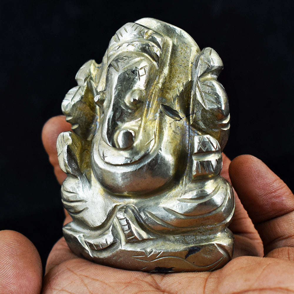 gemsmore:Gorgeous Pyrite Hand Carved Genuine Crystal Gemstone Carving Lord Ganesha