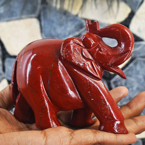 gemsmore:Gorgeous Red Jasper Hand Carved Genuine Crystal Gemstone Carving Elephant