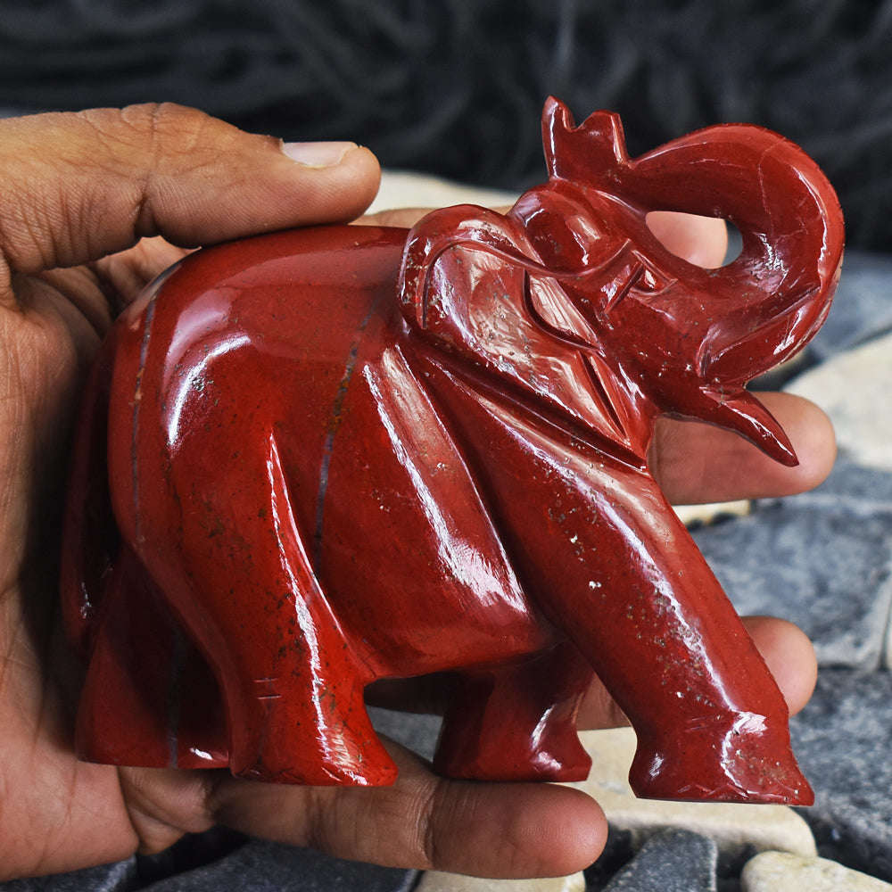 gemsmore:Gorgeous Red Jasper Hand Carved Genuine Crystal Gemstone Carving Elephant