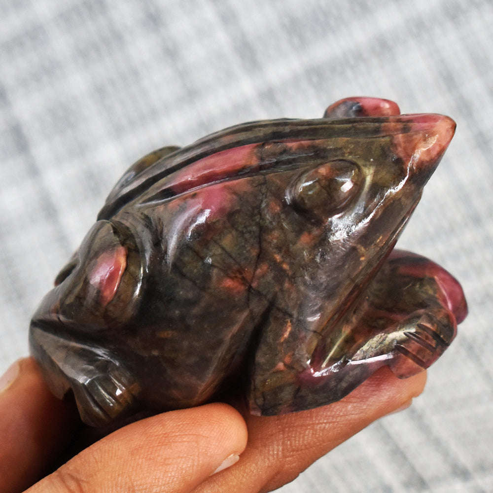 gemsmore:Gorgeous Rhodonite Hand Carved Genuine Crystal Gemstone Carving Frog