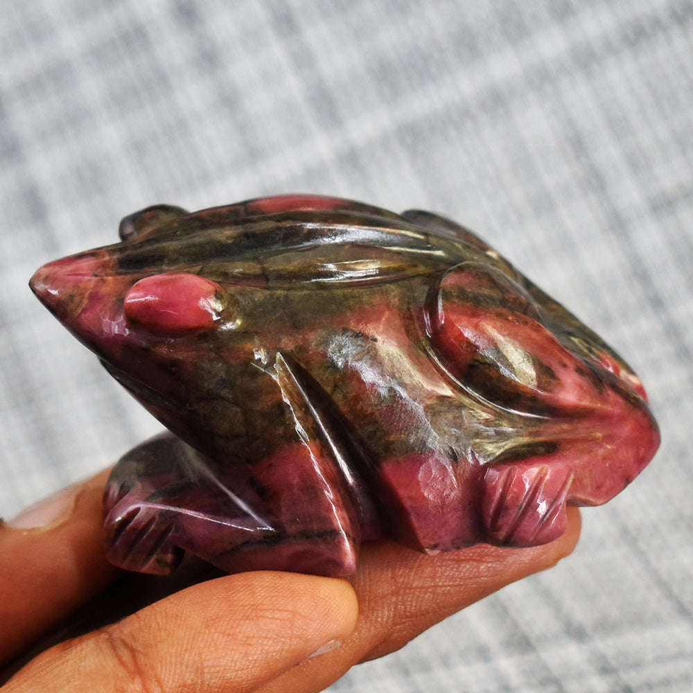 gemsmore:Gorgeous Rhodonite Hand Carved Genuine Crystal Gemstone Carving Frog