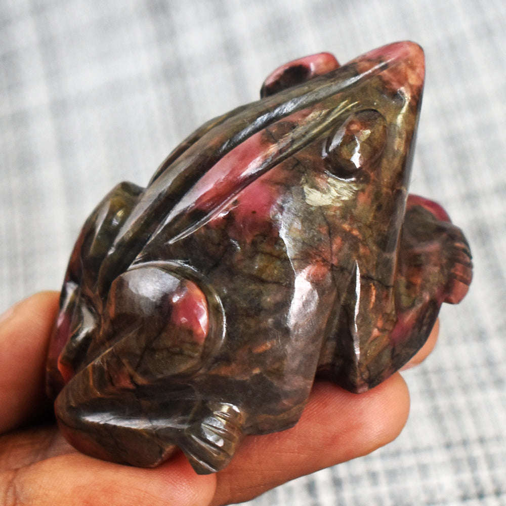 gemsmore:Gorgeous Rhodonite Hand Carved Genuine Crystal Gemstone Carving Frog