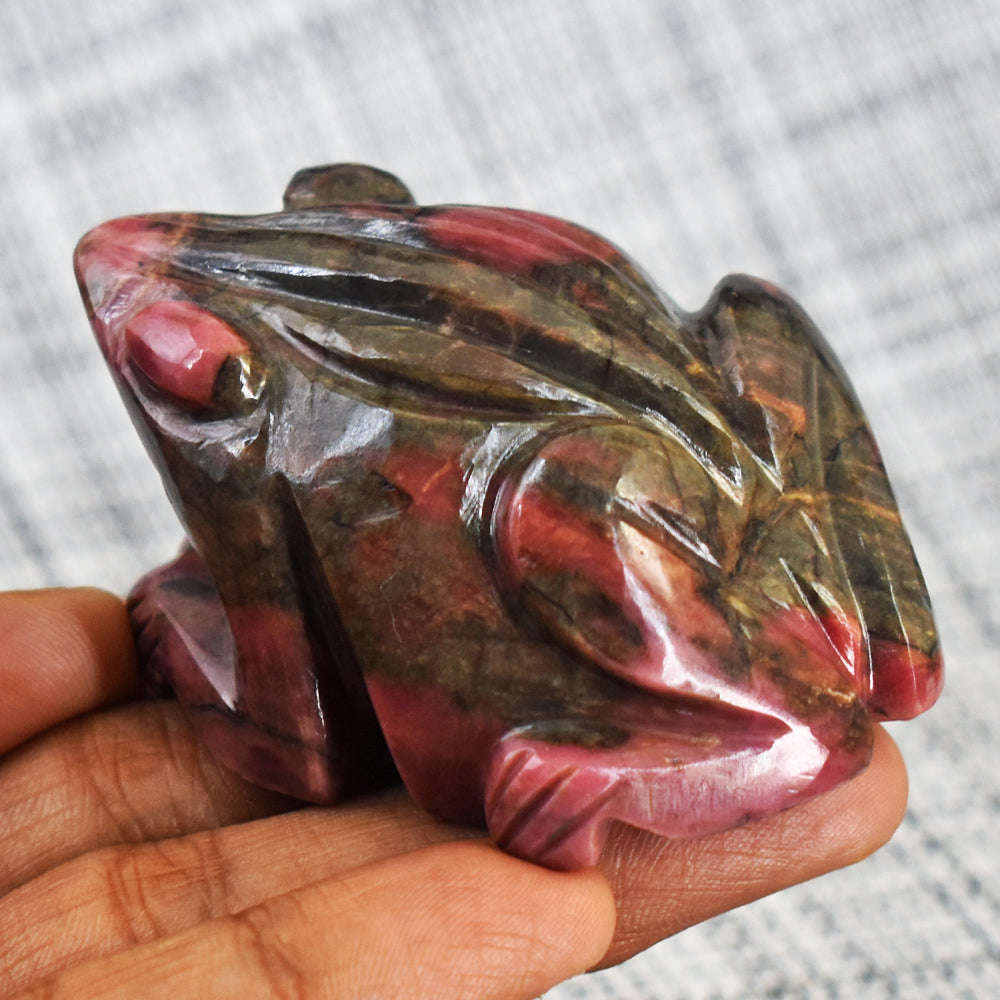 gemsmore:Gorgeous Rhodonite Hand Carved Genuine Crystal Gemstone Carving Frog