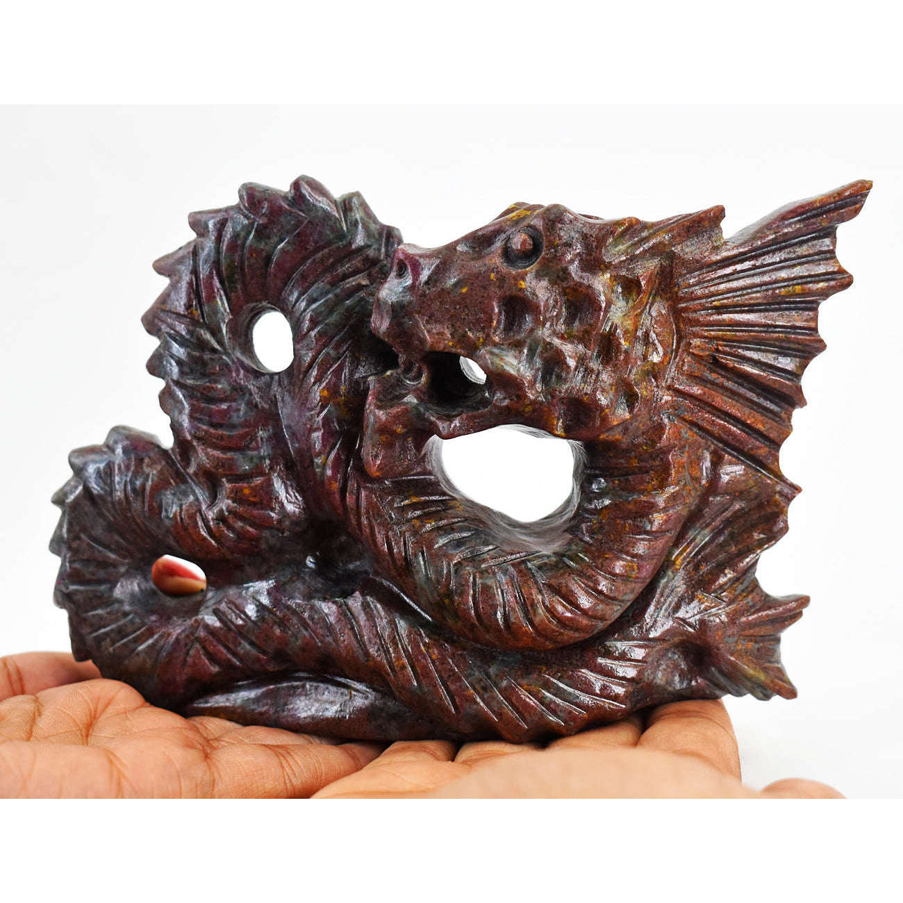 gemsmore:Gorgeous Ruby In Kyanite Hand Carved Genuine Crystal Gemstone Dragon Carving