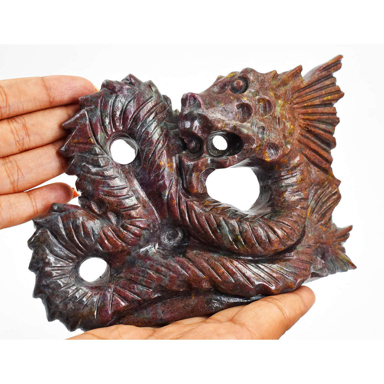 gemsmore:Gorgeous Ruby In Kyanite Hand Carved Genuine Crystal Gemstone Dragon Carving