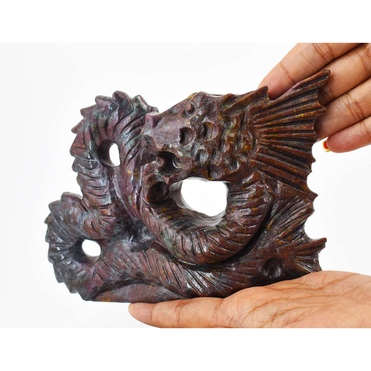 gemsmore:Gorgeous Ruby In Kyanite Hand Carved Genuine Crystal Gemstone Dragon Carving