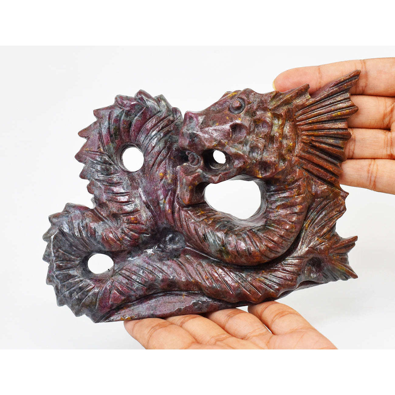 gemsmore:Gorgeous Ruby In Kyanite Hand Carved Genuine Crystal Gemstone Dragon Carving