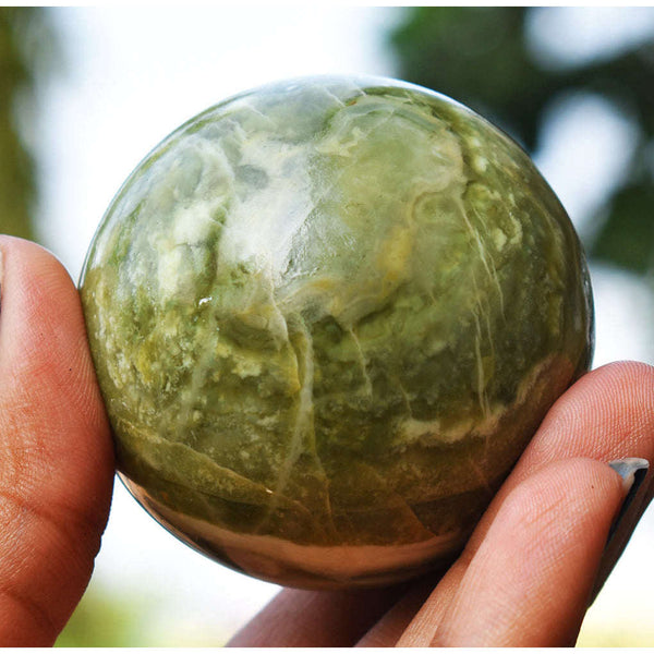 gemsmore:Gorgeous Serpentine Hand Carved Crystal Healing Ball