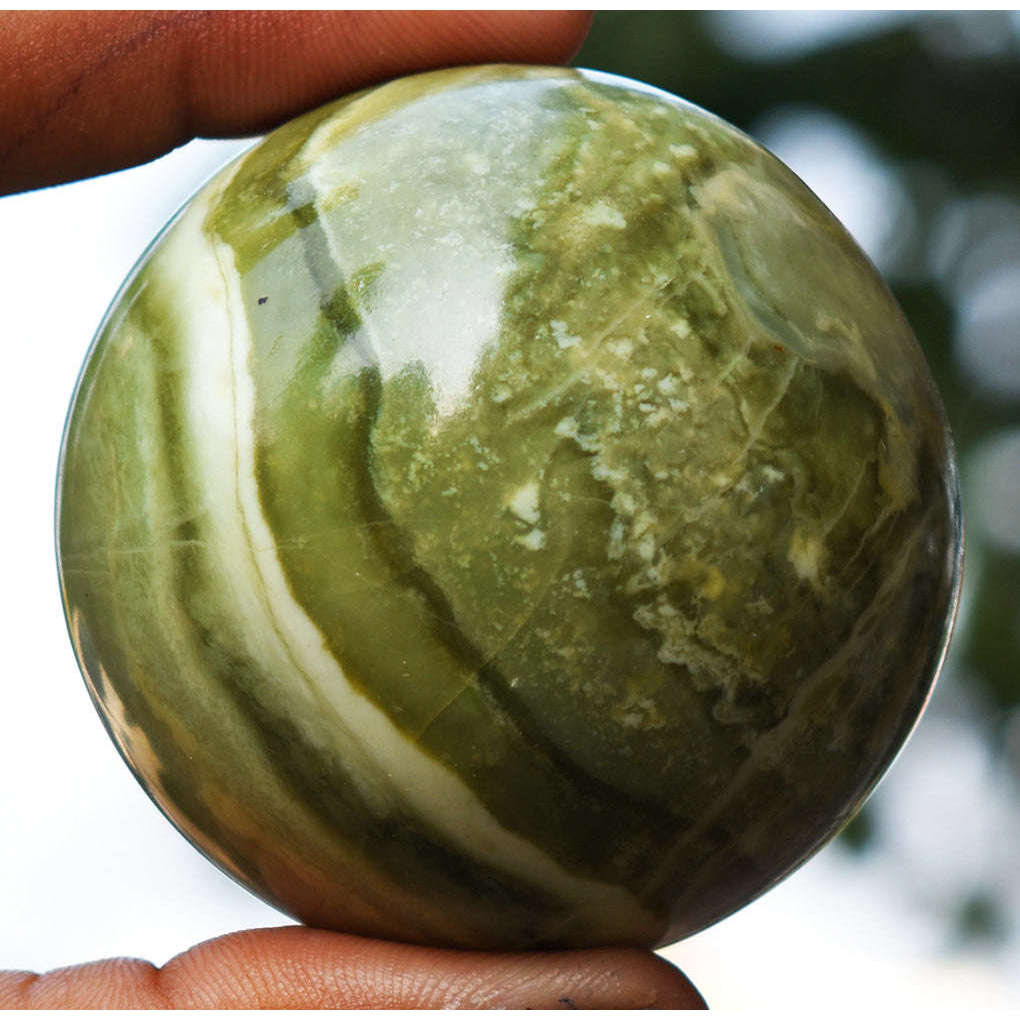 gemsmore:Gorgeous Serpentine Hand Carved Crystal Healing Ball