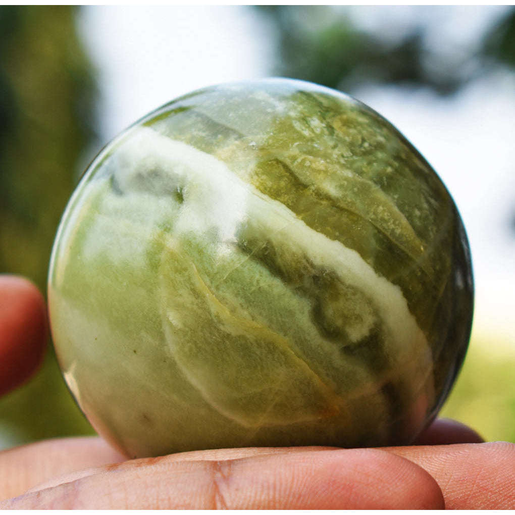 gemsmore:Gorgeous Serpentine Hand Carved Crystal Healing Ball