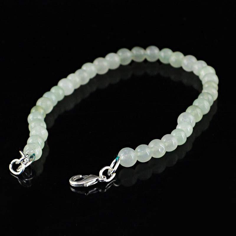 gemsmore:Green Aquamarine Bracelet Natural Round Beads