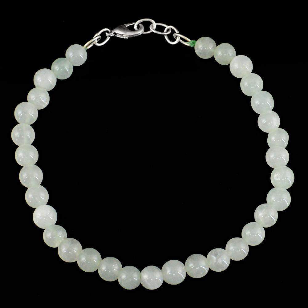 gemsmore:Green Aquamarine Bracelet Natural Untreated Round Beads