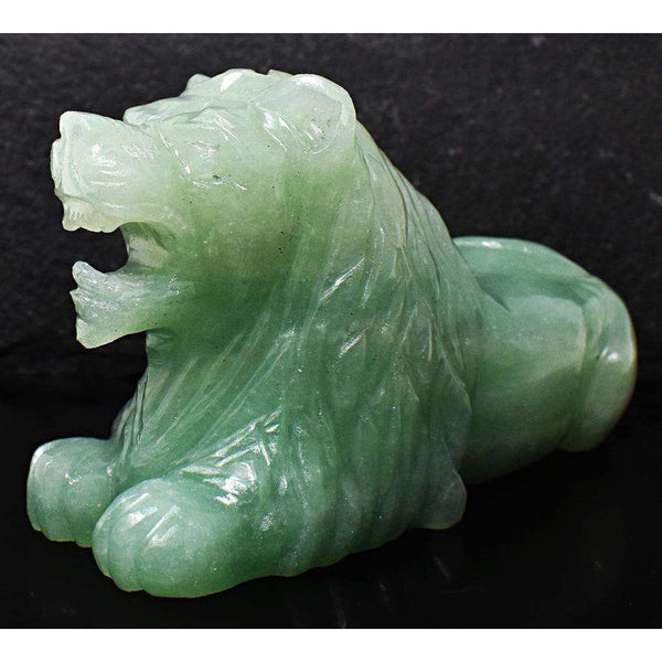 gemsmore:Green Aquamarine Detailed Hand Carved Lion