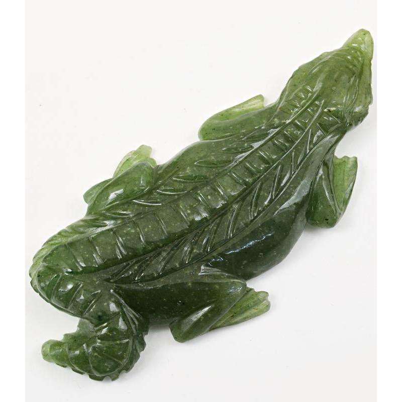 gemsmore:Green Aquamarine Hand Carved Crocodile