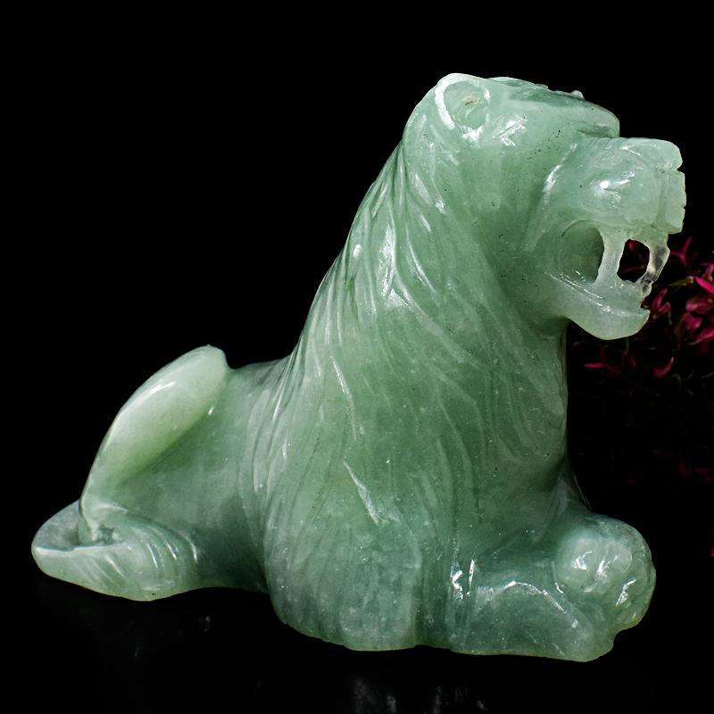 gemsmore:Green Aquamarine Hand Carved Museum Size Lion