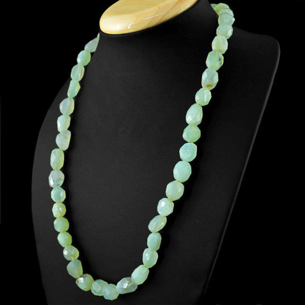 gemsmore:Green Aquamarine Necklace Natural 20 Inches Long Faceted Beads