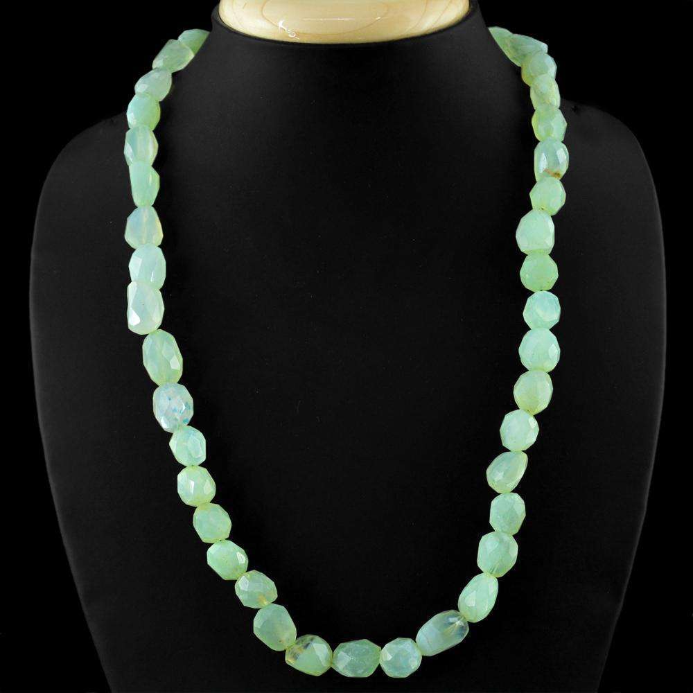 gemsmore:Green Aquamarine Necklace Natural 20 Inches Long Faceted Beads
