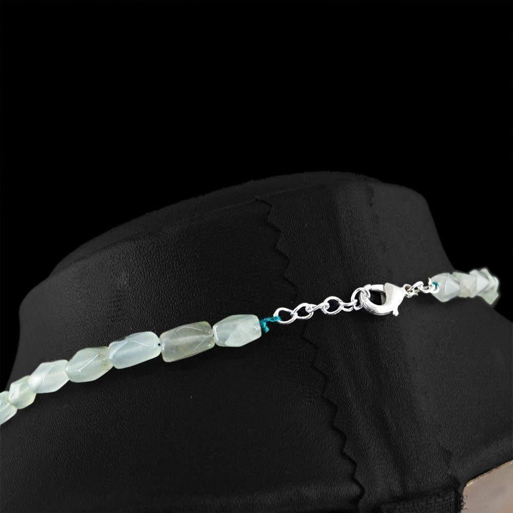 gemsmore:Green Aquamarine Necklace Natural Untreated Faceted Beads