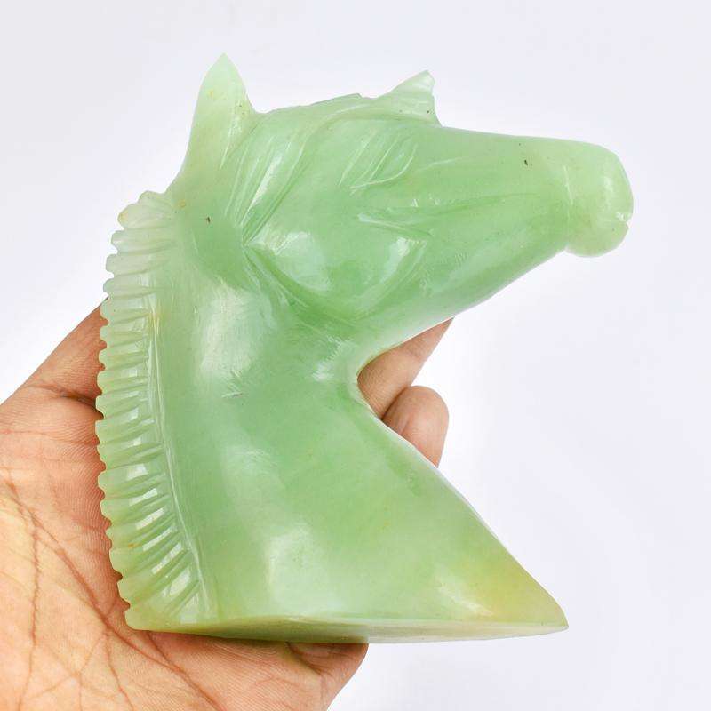 gemsmore:Green Aventurine Artisian Hand Carved Horse Head