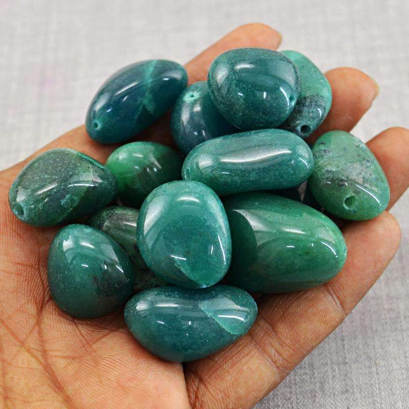 gemsmore:Green Aventurine Beads Lot - Natural Drilled