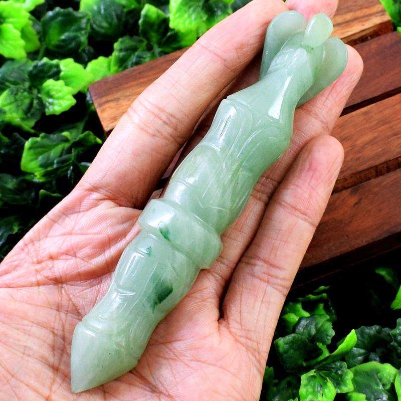 gemsmore:Green Aventurine Carved Healing Angel Point Stick