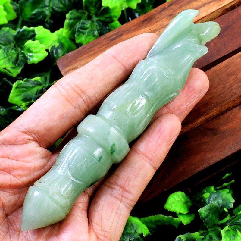 gemsmore:Green Aventurine Carved Healing Angel Point Stick