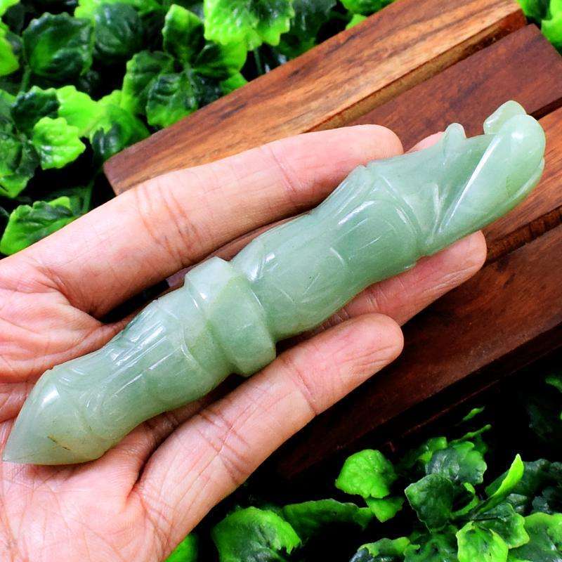 gemsmore:Green Aventurine Carved Healing Angel Point Stick