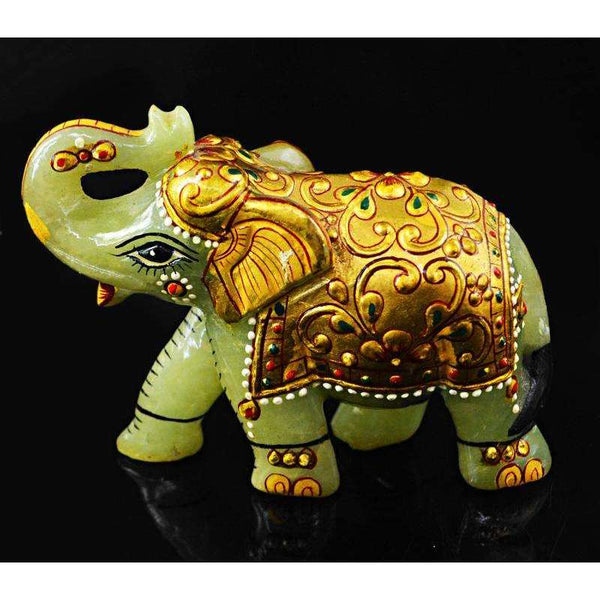 gemsmore:Green Aventurine Enamel Painted Carved Gemstone Elephant